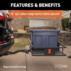 CURT 18150 60 x 20 Black Steel Basket Cargo Carrier (Fixed 2 Shank, 500 lbs.)