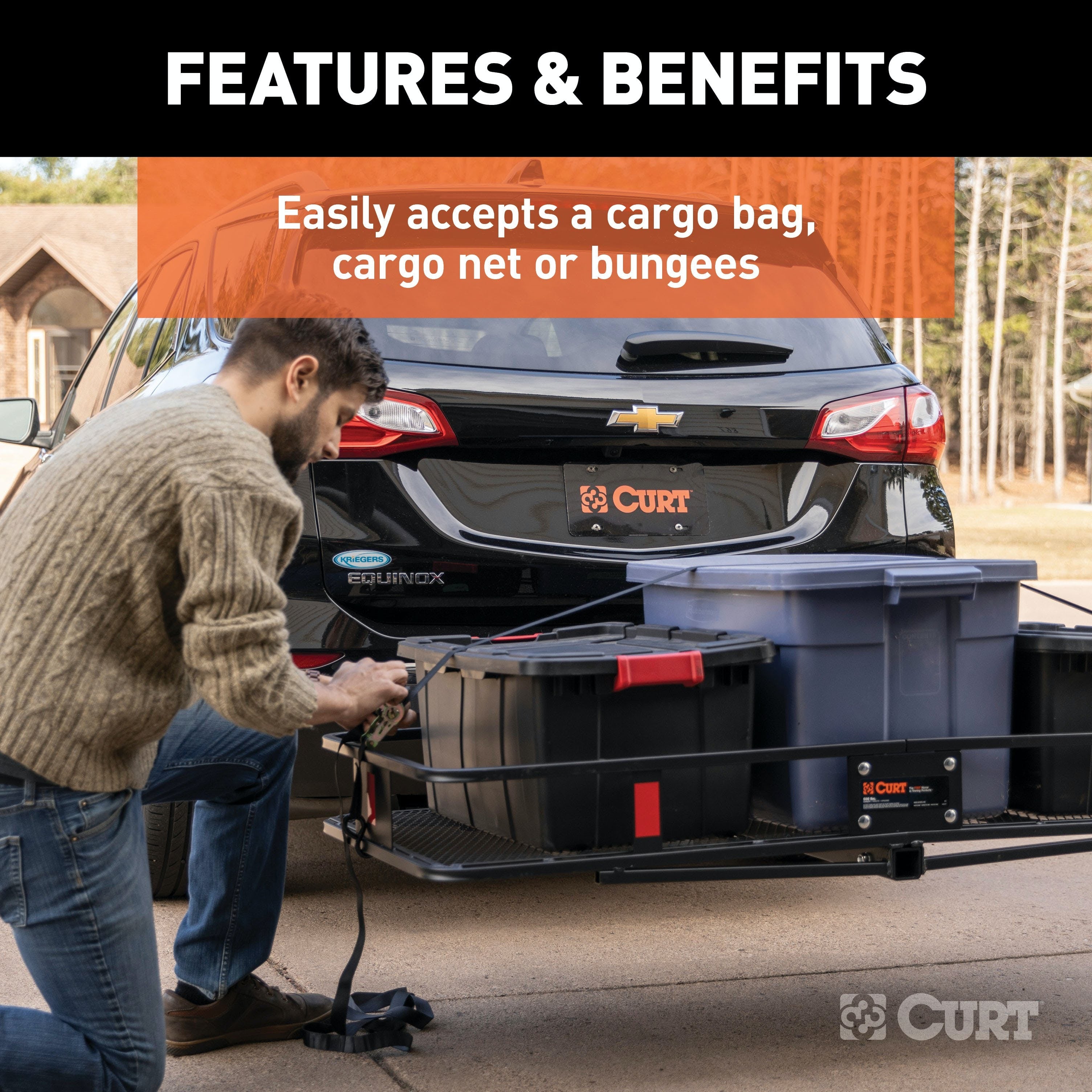 CURT 18150 60 x 20 Black Steel Basket Cargo Carrier (Fixed 2 Shank, 500 lbs.)