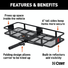CURT 18151 60 x 20 Black Steel Basket Cargo Carrier (Folding 2 Shank, 500 lbs.)