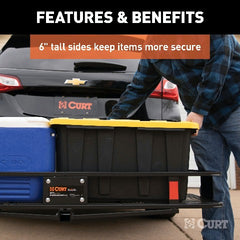 CURT 18151 60 x 20 Black Steel Basket Cargo Carrier (Folding 2 Shank, 500 lbs.)