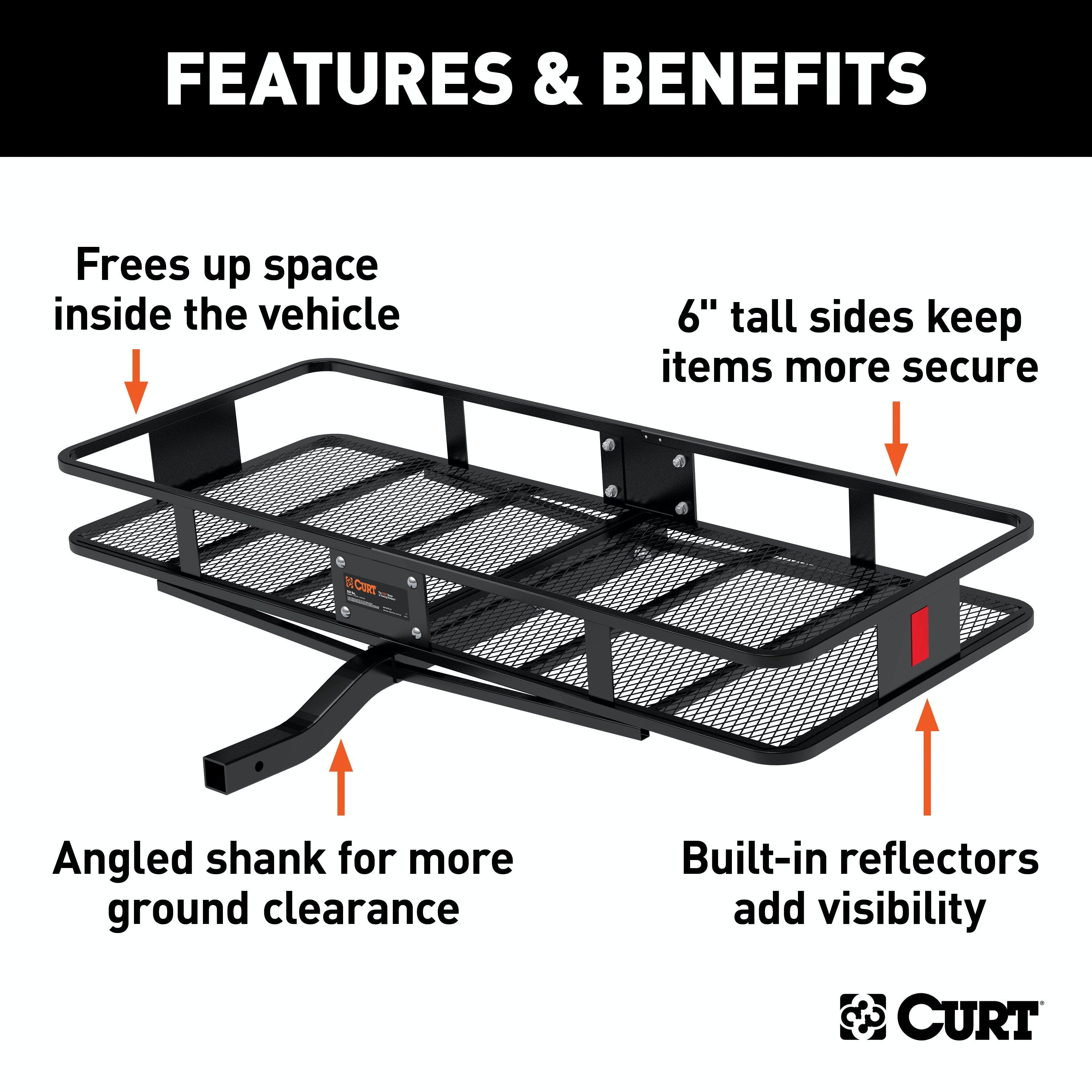 CURT 18152 60 x 24 Black Steel Basket Cargo Carrier (Fixed 2 Shank, 500 lbs.)