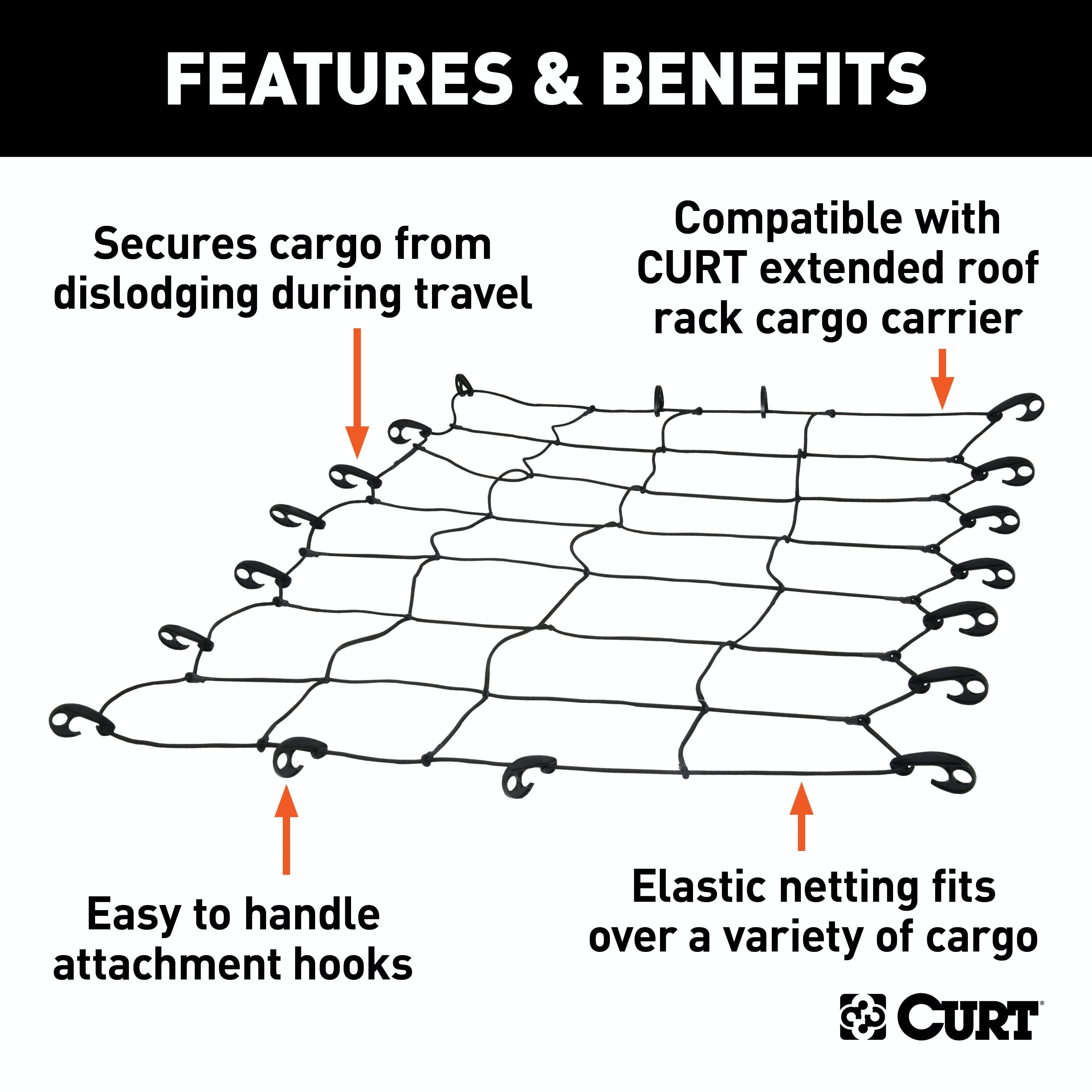 CURT 18201 65 x 38 Elastic Cargo Net for Extended Roof Basket