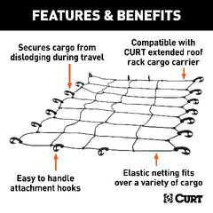CURT 18201 65 x 38 Elastic Cargo Net for Extended Roof Basket