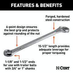 CURT 20001 Trailer Ball Box-End Wrench (Fits 1-1/8 or 1-1/2 Nuts)