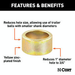CURT 21101 Trailer Ball Reducer Bushing (From 1 to 3/4 Stem, Packaged)