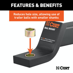 CURT 21201 Trailer Ball Reducer Bushing (From 1-1/4 to 1 Stem, Packaged)