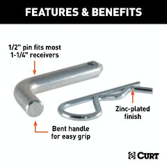 CURT 21401 1/2 Hitch Pin (1-1/4 Receiver, Zinc, Packaged)