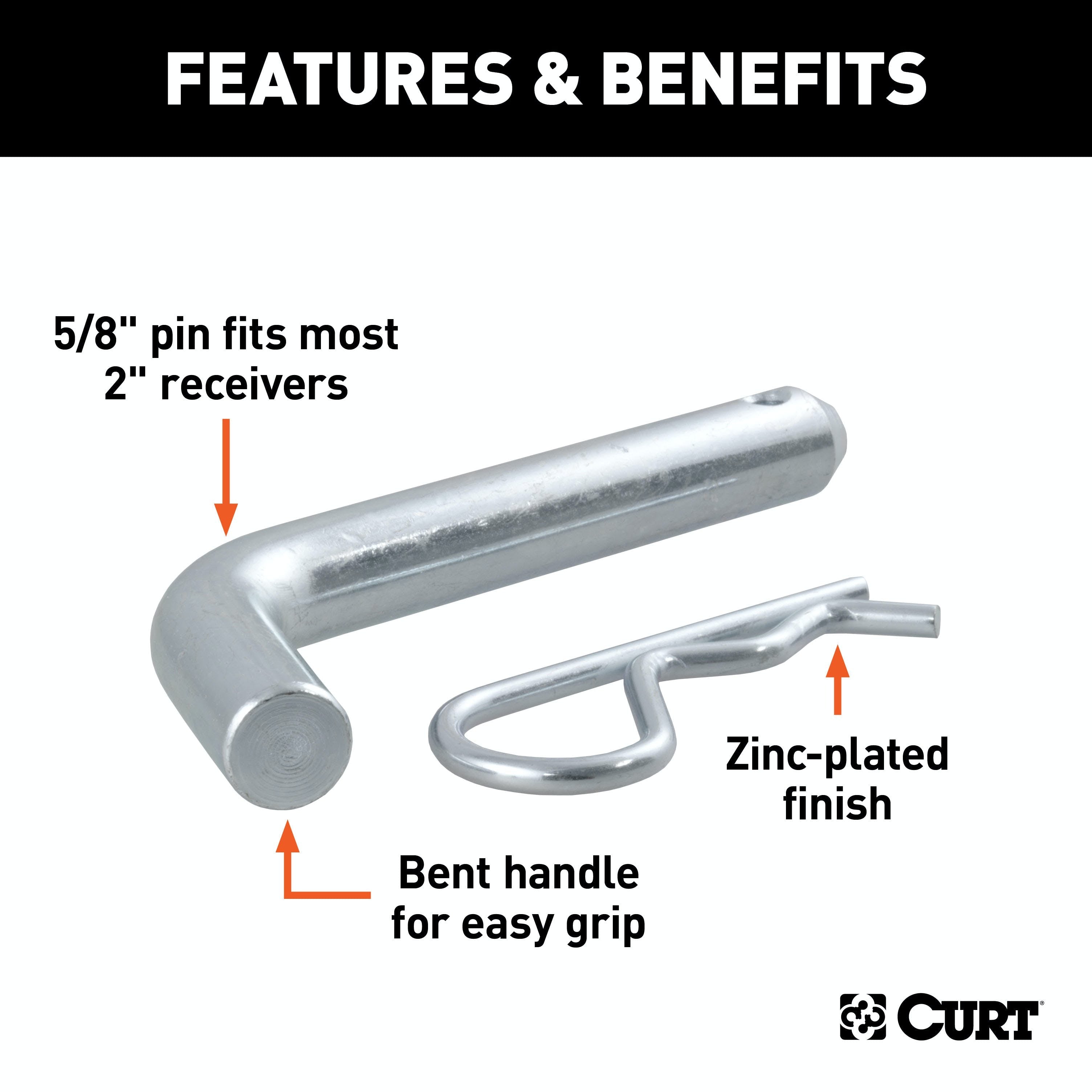 CURT 21500 5/8 Hitch Pin (2 Receiver, Zinc)