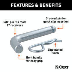 CURT 21504 5/8 Hitch Pin with Groove (2 Receiver, Zinc)