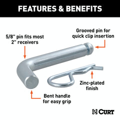 CURT 21505 5/8 Hitch Pin with Groove (2 Receiver, Zinc, Packaged)