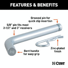 CURT 21507 Heavy-Duty 5/8 Hitch Pin with Groove (2-1/2 or 3 Receiver, Zinc)