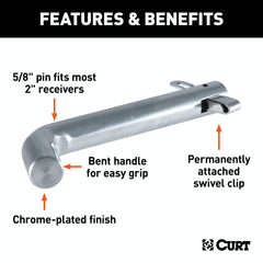 CURT 21551 5/8 Swivel Hitch Pin (2 Receiver, Chrome, Packaged)