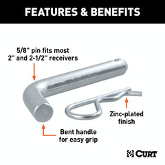 CURT 21581 5/8 Hitch Pin (2 or 2-1/2 Receiver, Zinc, Packaged)