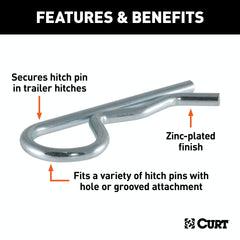 CURT 21602 Hitch Clips (Fits 1/2 or 5/8 Pin, Zinc, 3-Pack)