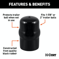 CURT 21801 Trailer Ball Cover (Fits 1-7/8 or 2 Balls, Black Rubber, Packaged)