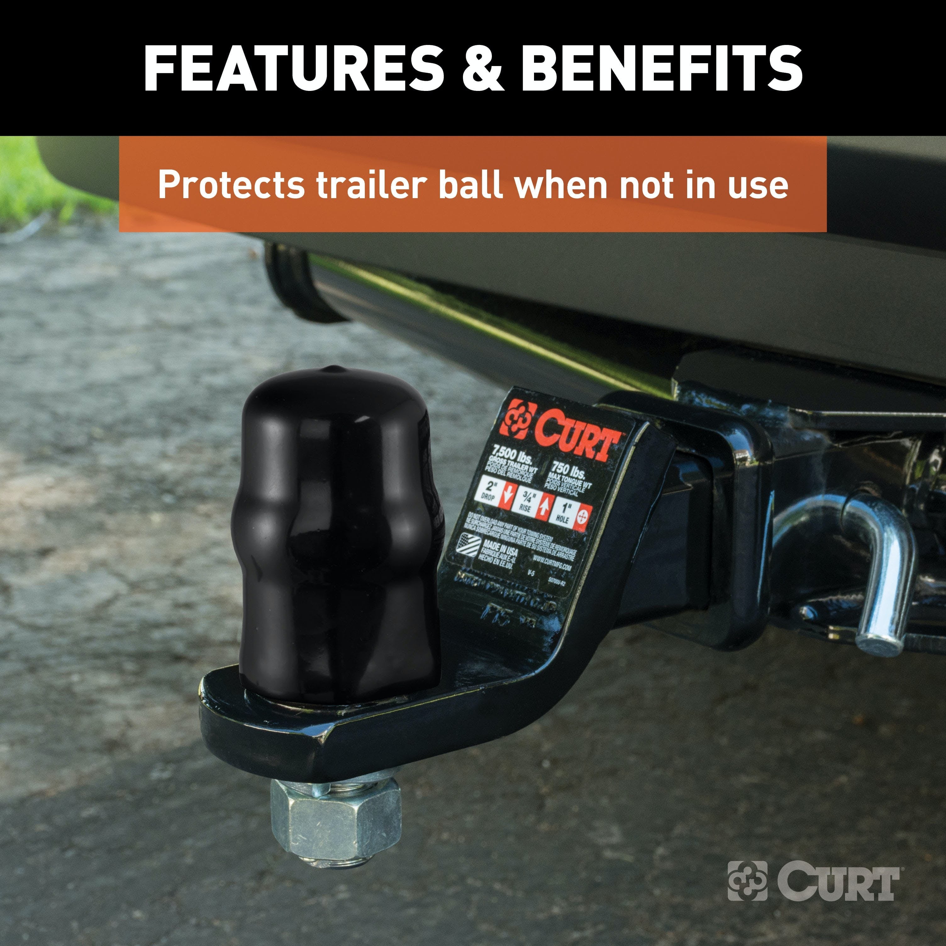 CURT 21801 Trailer Ball Cover (Fits 1-7/8 or 2 Balls, Black Rubber, Packaged)