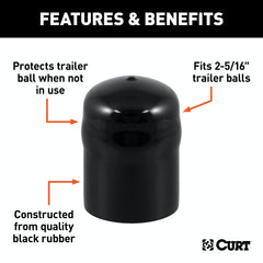 CURT 21811 Trailer Ball Cover (Fits 2-5/16 Balls, Black Rubber, Packaged)