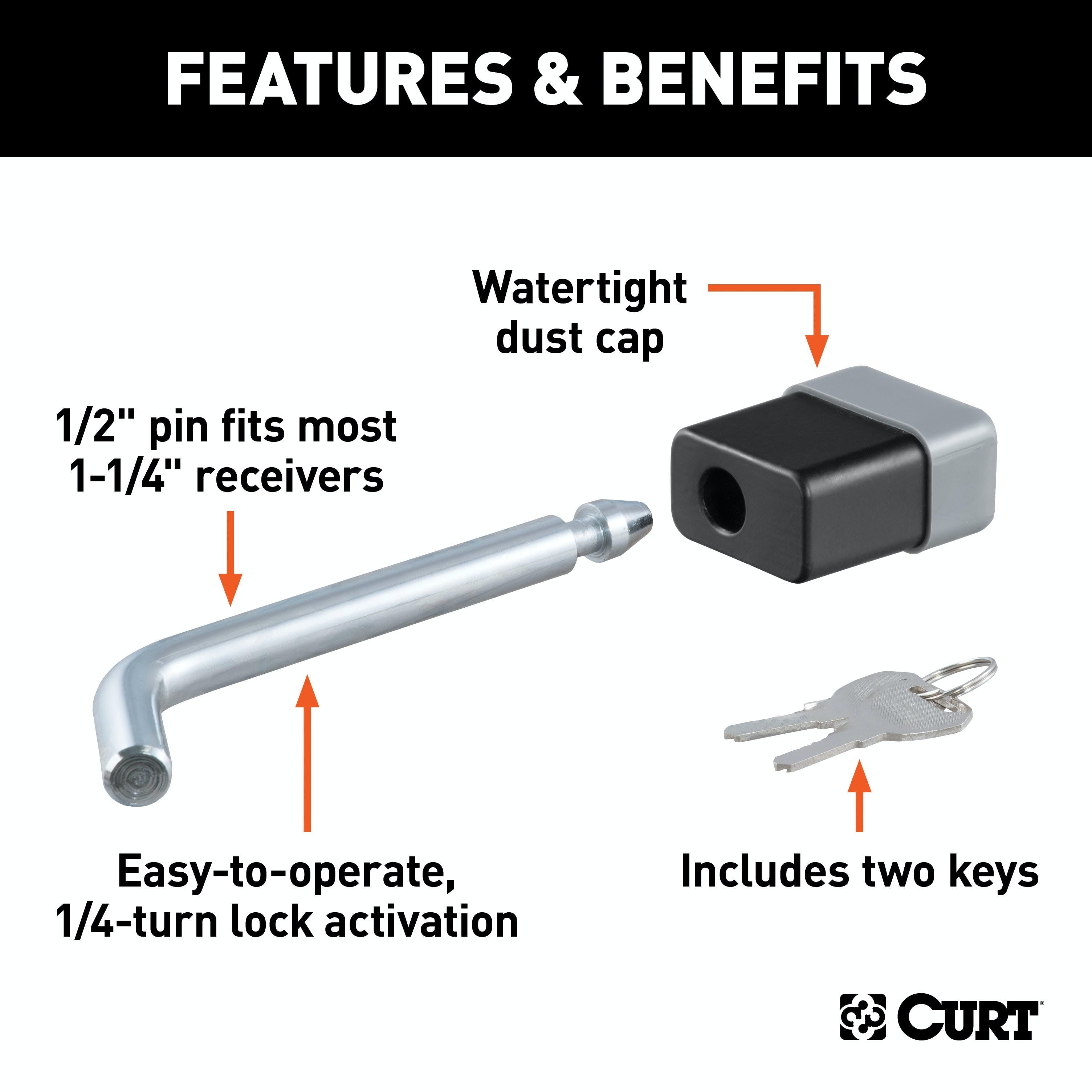 CURT 23020 1/2 Hitch Lock (1-1/4 Receiver, Deadbolt, Chrome)