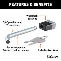 CURT 5/8" Hitch Lock (2", 2-1/2" or 3" Receiver, Deadbolt, Chrome), Keyed Alike 23021-KA