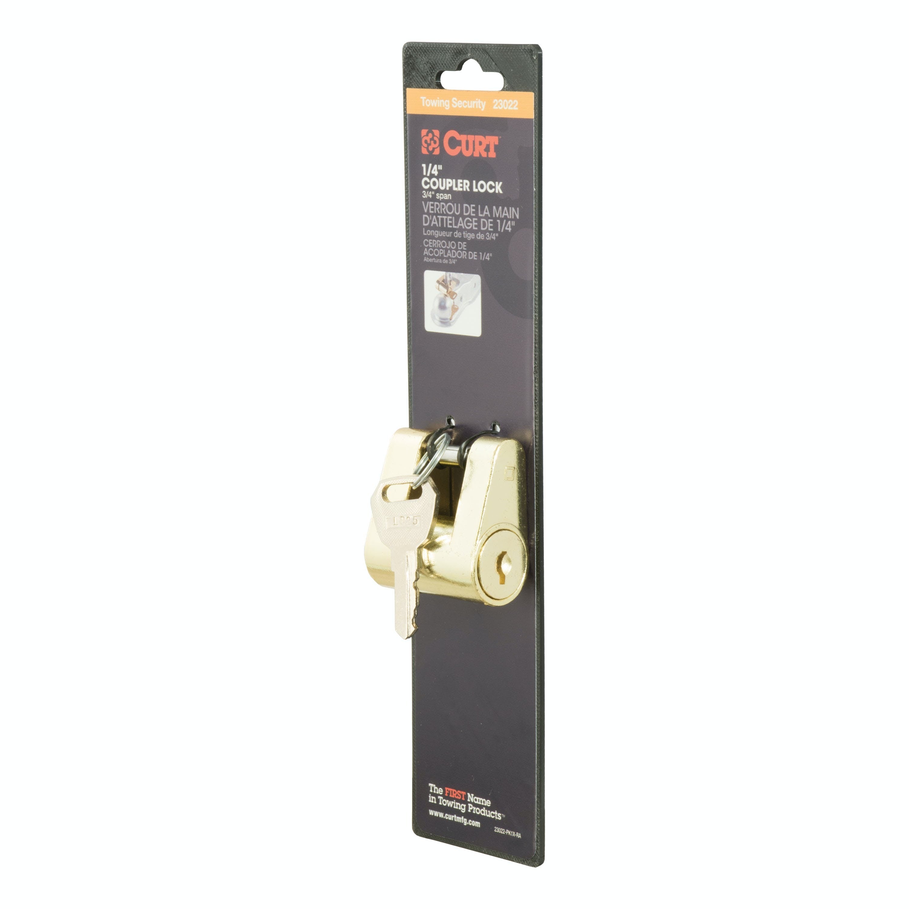 CURT 23022 Coupler Lock (1/4 Pin, 3/4 Latch Span, Padlock, Brass-Plated)