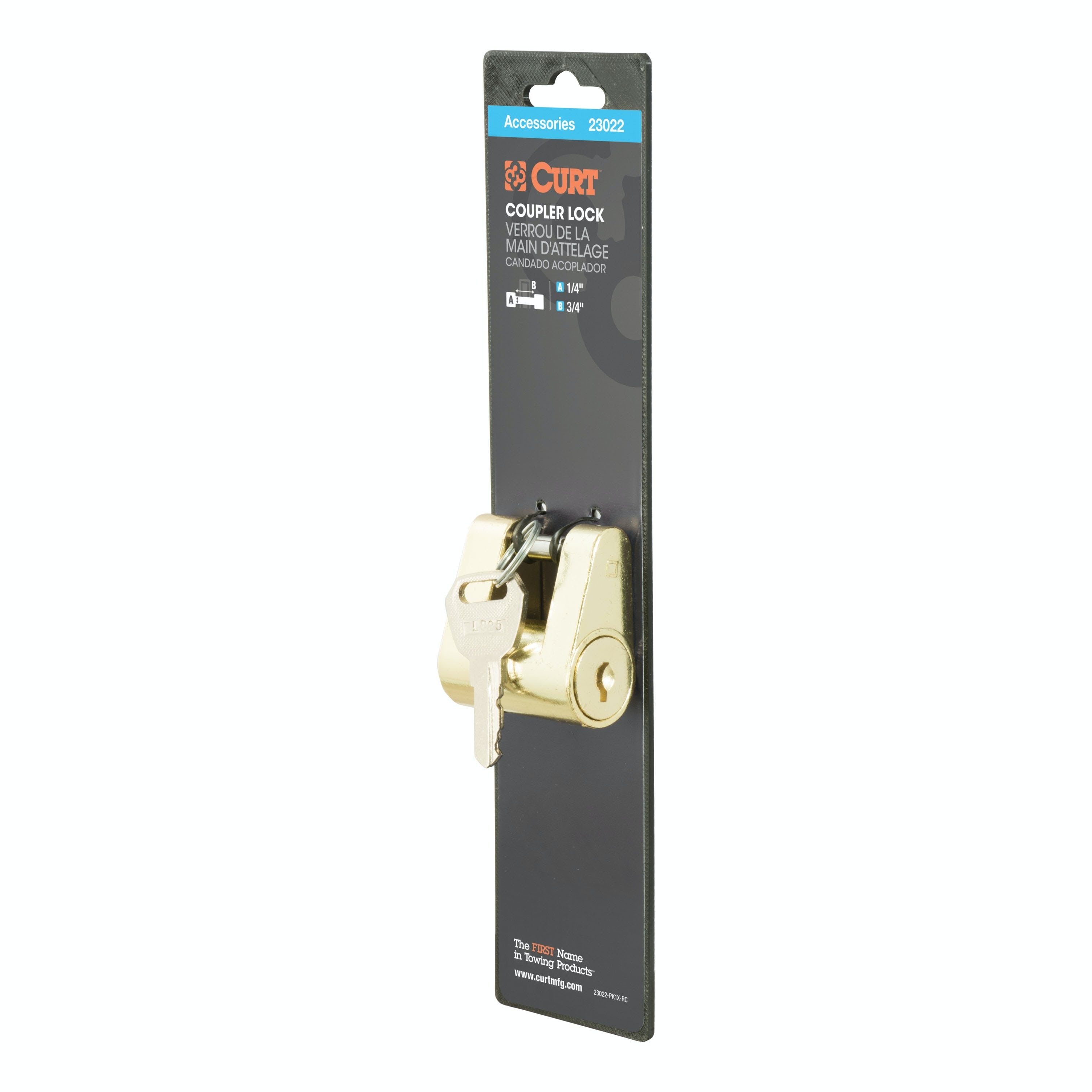 CURT 23022 Coupler Lock (1/4 Pin, 3/4 Latch Span, Padlock, Brass-Plated)