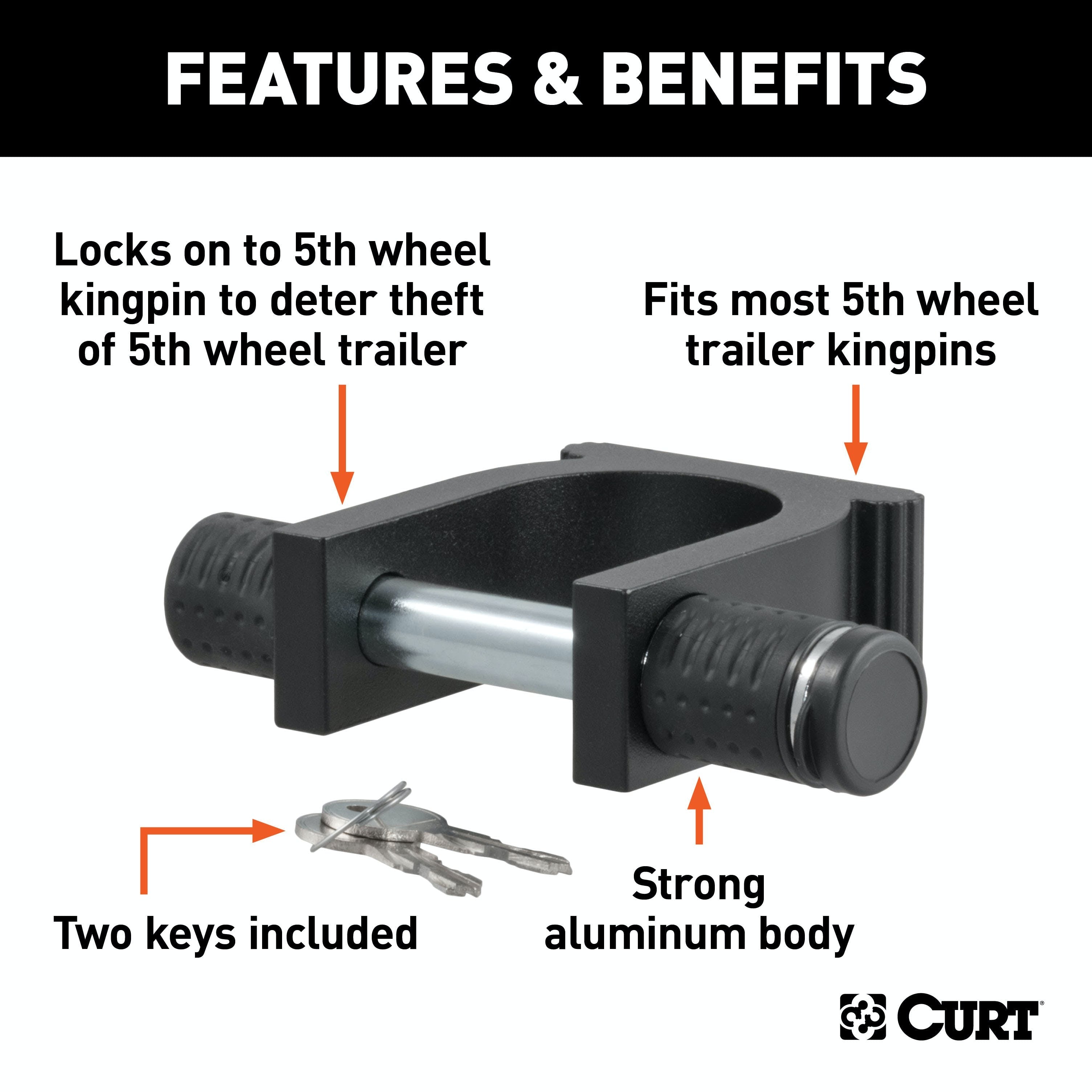 CURT 23255 5th Wheel Kingpin Lock (Fits 2 Diameter Kingpin)