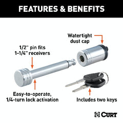 CURT 23501 1/2 Hitch Lock (1-1/4 Receiver, Barbell, Chrome)