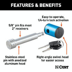 CURT 23502 5/8 Hitch Lock (2 Receiver, Right-Angle, Stainless)