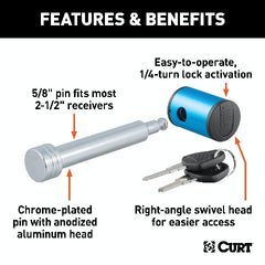 CURT 23504 5/8 Hitch Lock (2 or 2-1/2 Receiver, Right-Angle, Chrome)
