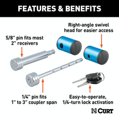 CURT 23505 Right-Angle Hitch and Coupler Lock Set (2 Receiver, 1 to 3 Latch)