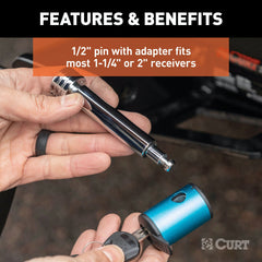 CURT 23506 1/2 Hitch Lock with 5/8 Adapter (1-1/4 or 2 Receiver, Right-Angle, Chrome)
