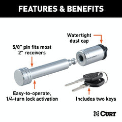 CURT 23515 5/8 Hitch Lock (2 Receiver, Barbell, Chrome)