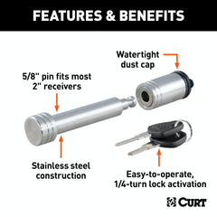 CURT 23516 5/8 Hitch Lock (2 Receiver, Barbell, Stainless)