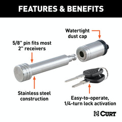 CURT 23516 5/8 Hitch Lock (2 Receiver, Barbell, Stainless)