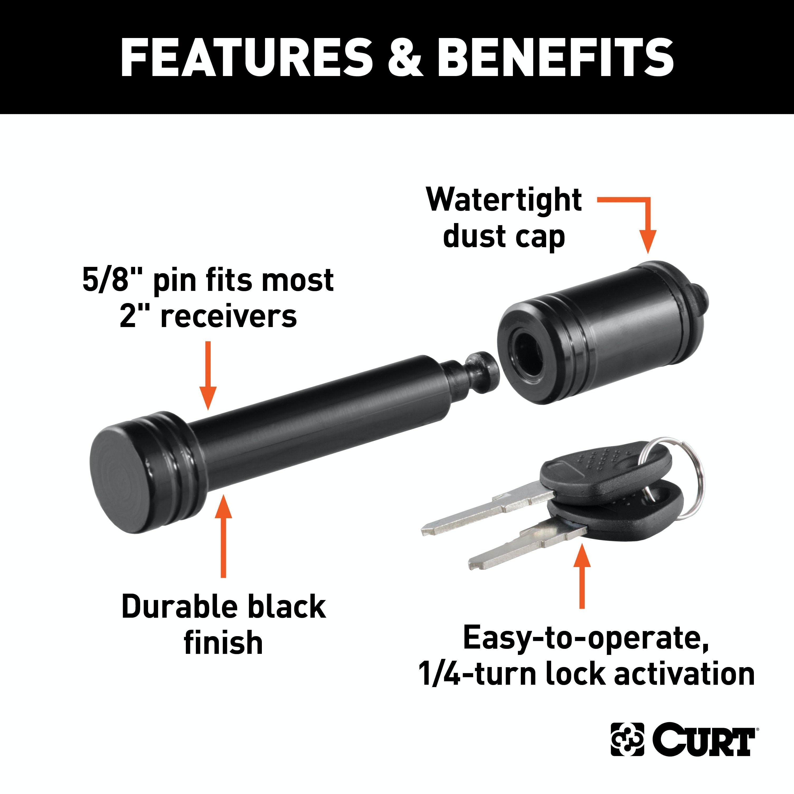 CURT 23518 5/8 Hitch Lock (2 Receiver, Barbell, Black)