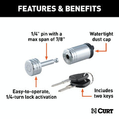 CURT 23520 Coupler Lock (1/4 Pin, 7/8 Latch Span, Barbell, Chrome)