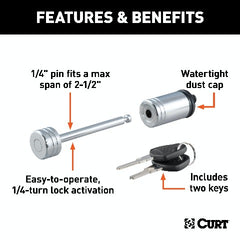 CURT 23522 Coupler Lock (1/4 Pin, 2-1/2 Latch Span, Barbell, Chrome)