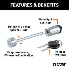 CURT 23523 Coupler Lock (1/4 Pin, 3-3/8 Latch Span, Barbell, Chrome)