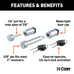 CURT 23526 Hitch and Coupler Lock Set (2 Receiver, 7/8 Latch)