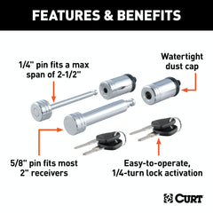 CURT 23527 Hitch and Coupler Lock Set (2 Receiver, 2-1/2 Latch)