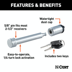 CURT 23528 5/8 Hitch Lock (2 or 2-1/2 Receiver, Barbell, Chrome)