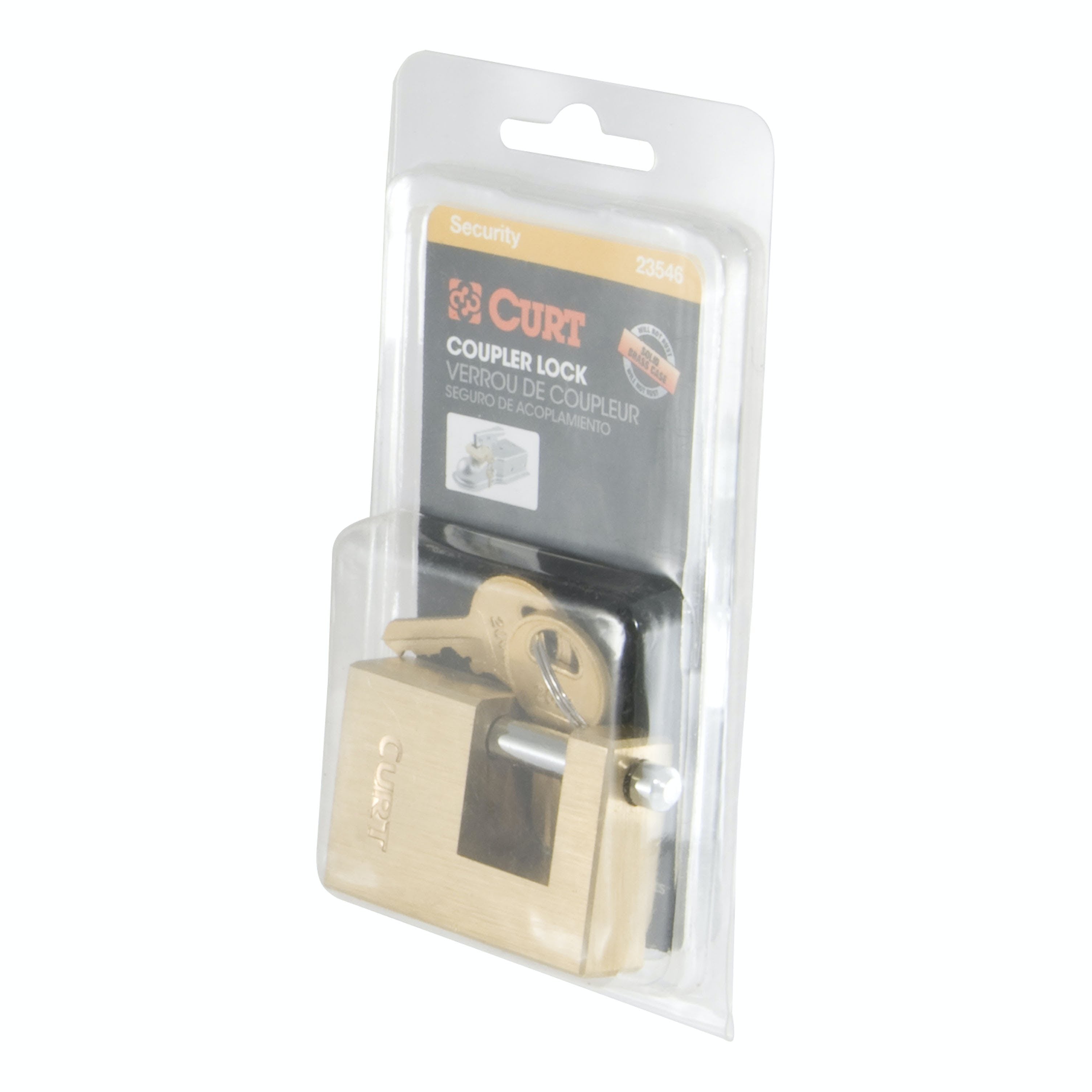 CURT 23546 Coupler Lock (1/4 Pin, 3/4 Latch Span, Padlock, Solid Brass)