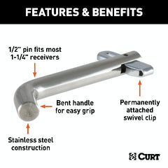 CURT 23581 1/2 Swivel Hitch Pin (1-1/4 Receiver, Stainless, Packaged)
