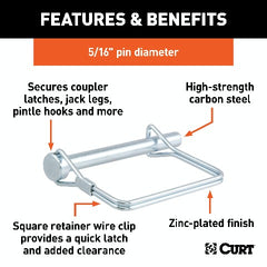 CURT 25010 5/16 Safety Pin (3 Pin Length)