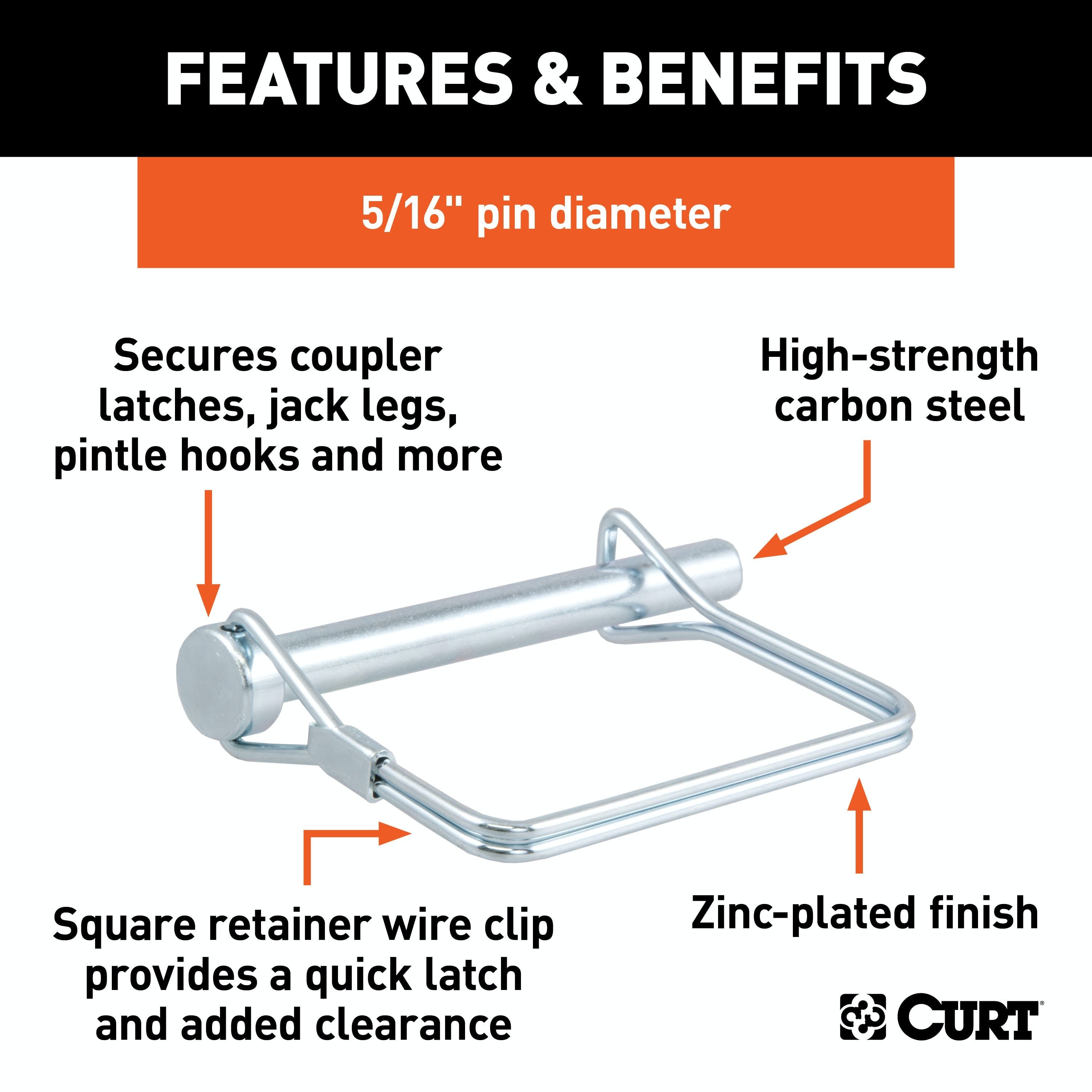 CURT 25011 5/16 Safety Pin (3 Pin Length, Packaged)