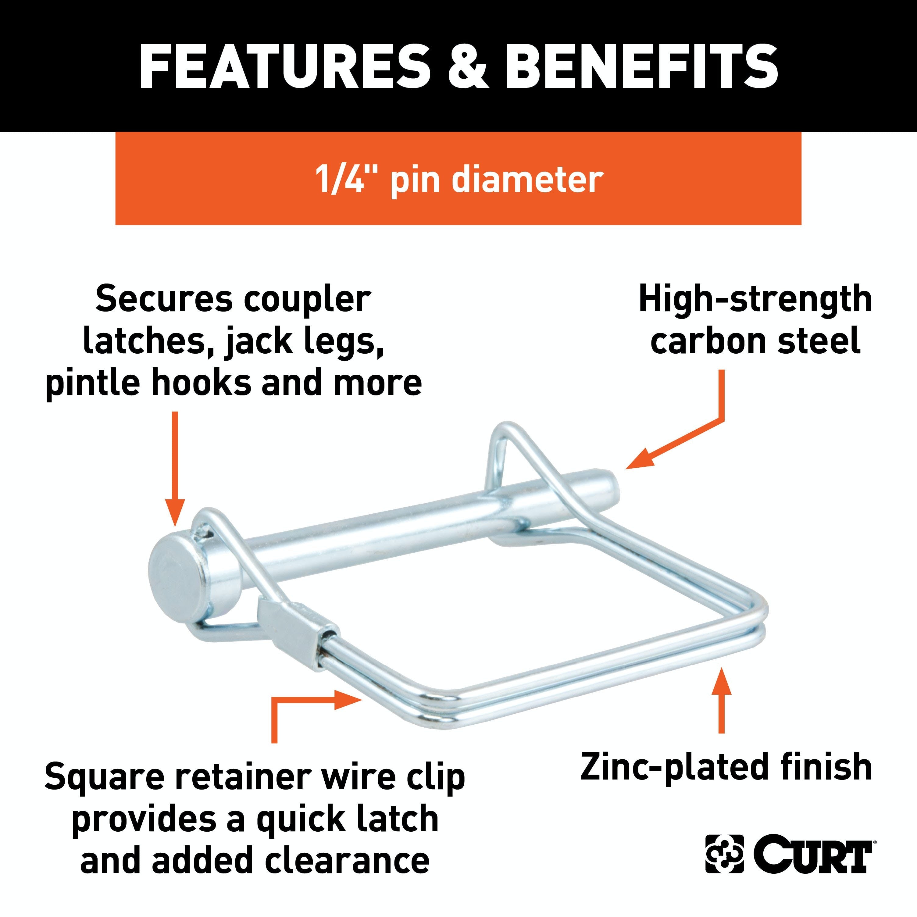 CURT 25080 1/4 Safety Pin (2-3/4 Pin Length)