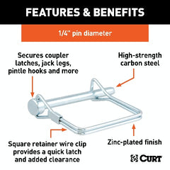CURT 25081 1/4 Safety Pin (2-3/4 Pin Length, Packaged)