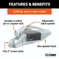 CURT 25101 2 A-Frame Coupler with Posi-Lock (5,000 lbs, Zinc)