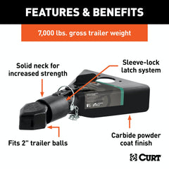 CURT 25217 2 A-Frame Coupler with Sleeve-Lock (7,000 lbs, Black)