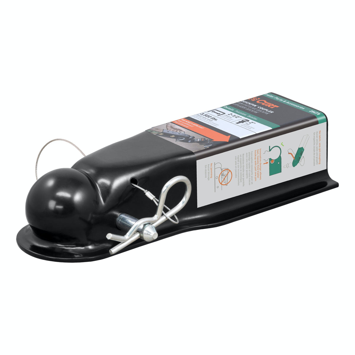 CURT 25471 QuickPin No-Latch 2 Trailer Coupler (2-1/2 Channel, 3,500 lbs)